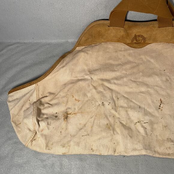 Eddie Bauer Canvas Suede Log Firewood Wood Tote Carrier Wrap Bag Vintage - Picture 6 of 9